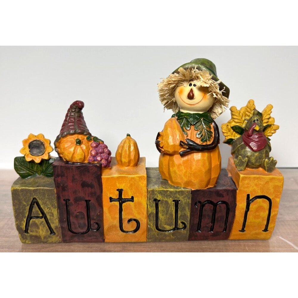 Autumn Harvest Scarecrow Figurine With Vegetables Decor